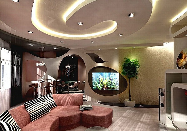 Ceiling design in living room – amazing, suspended ...