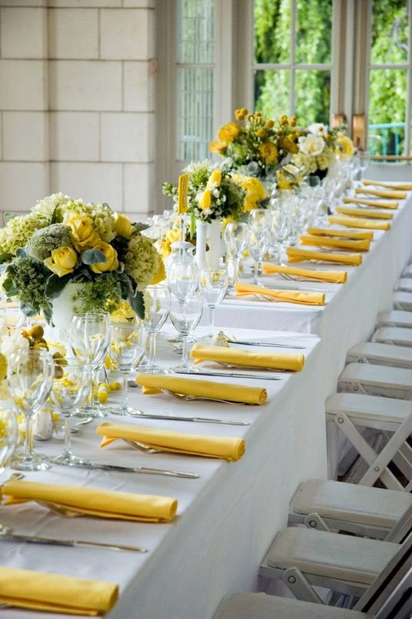 Table Decoration In Green And Yellow Colors For A Festive