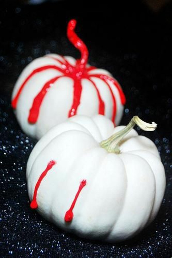 painted white pumpkins with water stains halloween decoration do it yourself festive craft ideas