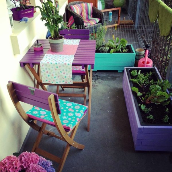 Balcony Furniture Build Yourself Garden Set Interior Brightly Painted Hinged Wooden Furniture On The Balcony Build Yourself Garden Set