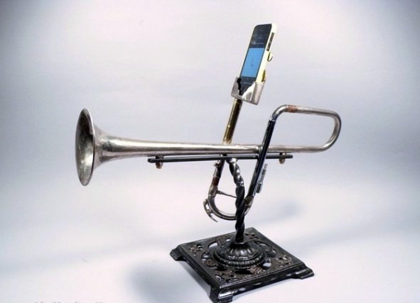 iPhone amplifier made from recycled instruments iPhone amplifier made from recycled instruments