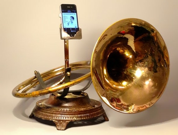 iPhone amplifier made from recycled instruments iPhone amplifier made from recycled instruments