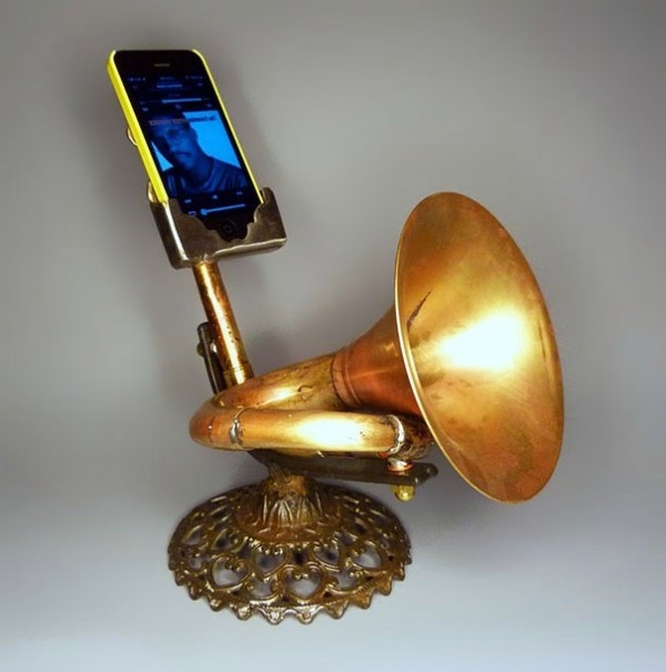 iPhone amplifier made from recycled instruments iPhone amplifier made from recycled instruments