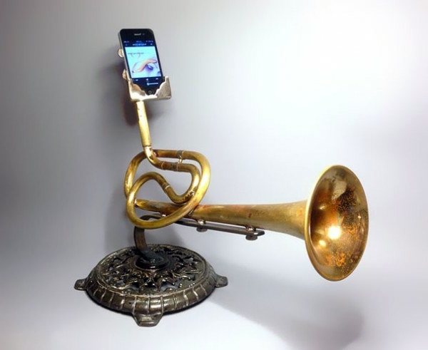 iPhone amplifier made from recycled instruments iPhone amplifier made from recycled instruments