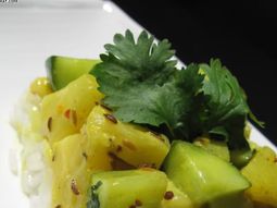 Cucumber with roasted pineapple on Thai rice