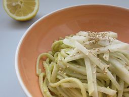 Frozen udon noodles with avocado and radish