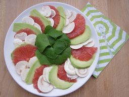 Mushroom Carpaccio, grapefruit, avocado and purslane