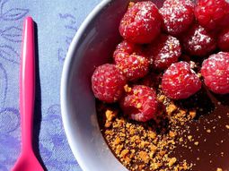 Spicy chocolate cream and raspberries