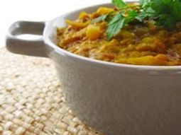 Stewed rhubarb, lentils and rice with spices
