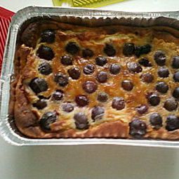 Cherry clafoutis and dried bananas