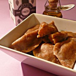 Chestnut ravioli with truffles and pumpkin