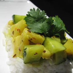 Cucumber with roasted pineapple on Thai rice