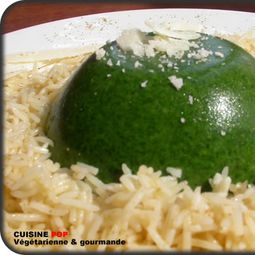 Domes fresh spinach on a bed of basmati rice