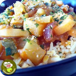 Mishmash of Thai rice and lentils with vegetables