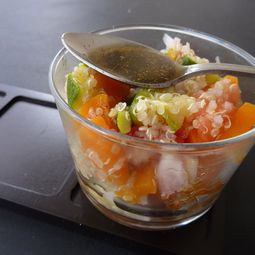 Quinoa salad with crunchy vegetables and cumin vinaigrette