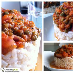 Semi-brown rice vegan Bolognese sauce