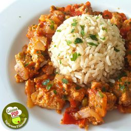 Soybean cake with vegetables and brown rice