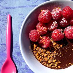 Spicy chocolate cream and raspberries