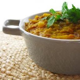Stewed rhubarb, lentils and rice with spices