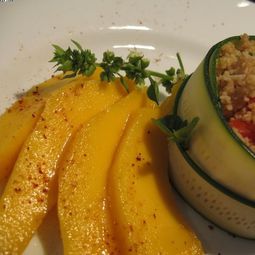 Timpani fresh zucchini and basil mango tabbouleh