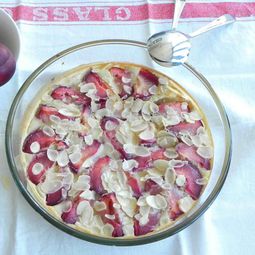 Vanilla almond clafoutis plums