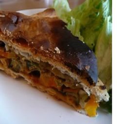 Vegan Pie trio of vegetables and sauce Amandine