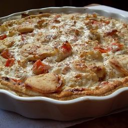 Vegan pie with potatoes, cauliflower and cheese