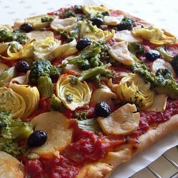 Vegan Pizza broccoli and artichoke hearts