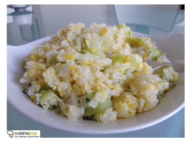 Blonde quinoa and lentils with leeks