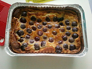 Cherry clafoutis and dried bananas