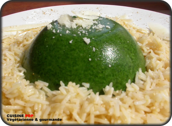Domes fresh spinach on a bed of basmati rice