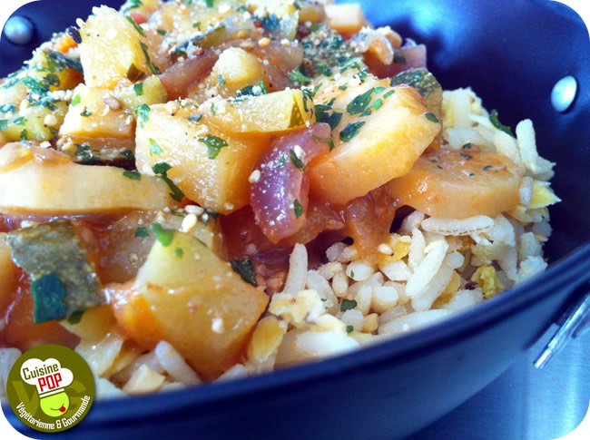 Mishmash of Thai rice and lentils with vegetables