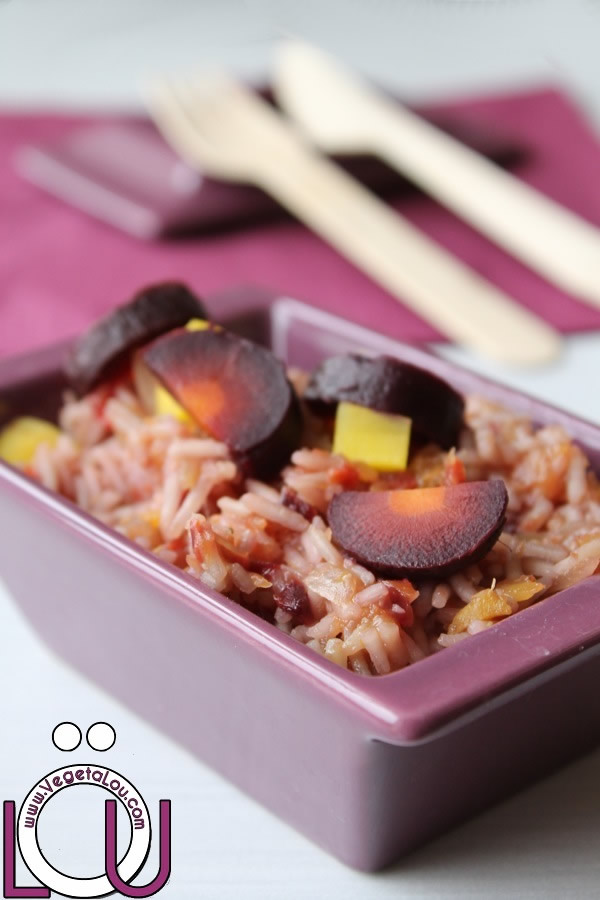 Risotto of purple and yellow carrots