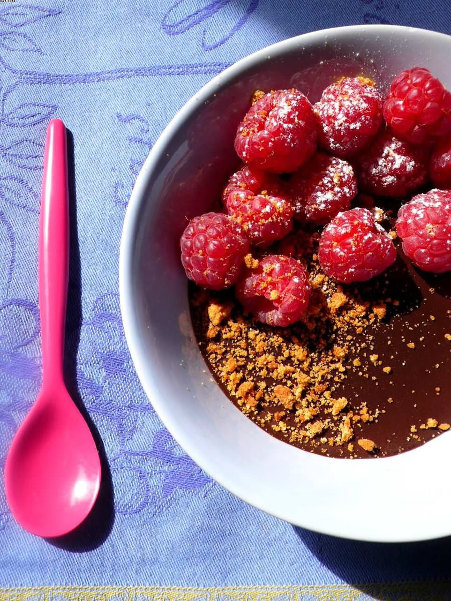 Spicy chocolate cream and raspberries