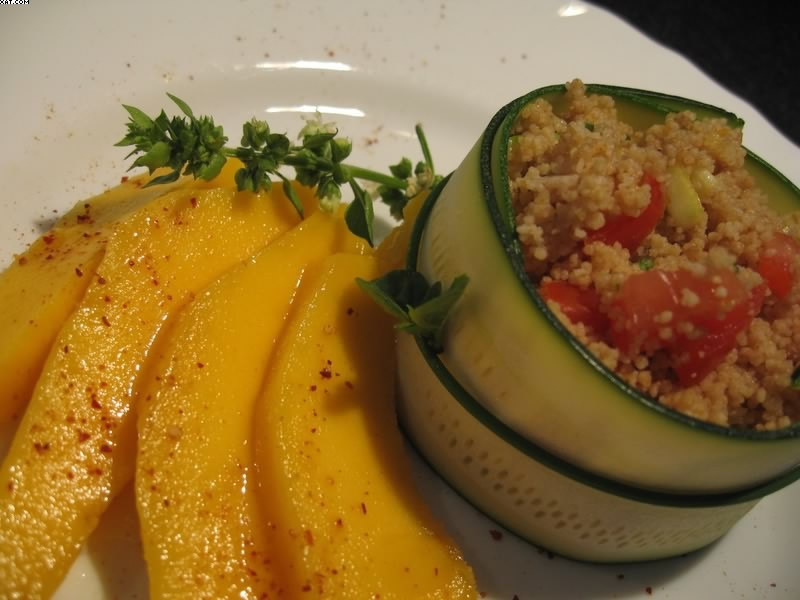 Timpani fresh zucchini and basil mango tabbouleh