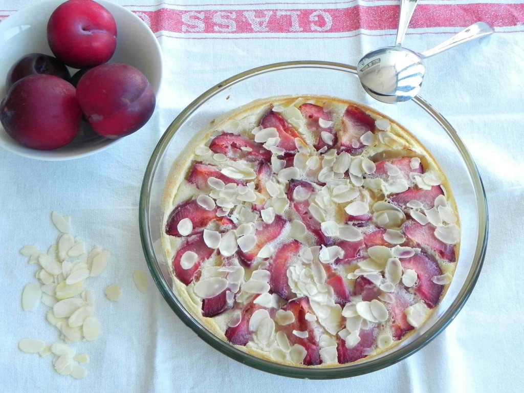 Vanilla almond clafoutis plums