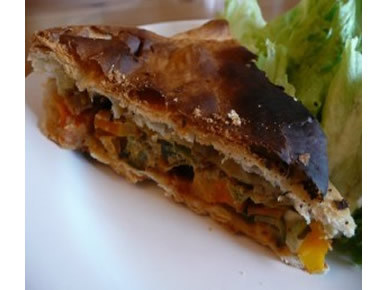 Vegan Pie trio of vegetables and sauce Amandine