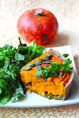 Vegan pumpkin cake and smoked tofu