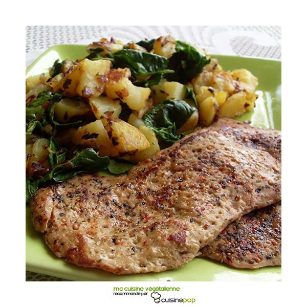 Vegetable cutlet with pepper and fried potatoes with spinach