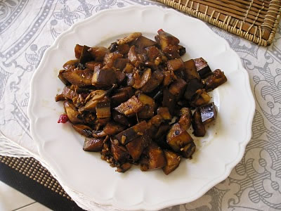 Wok eggplant and mushrooms Szechuan