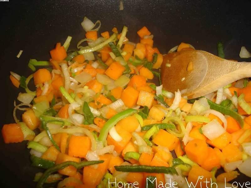 Wok pumpkin leek