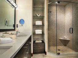 A glass shelves are stylish and modern in the Room