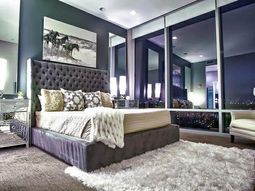 Bedroom furniture and bedside tables with mirror surface