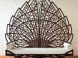 Bench with backrest made of rattan