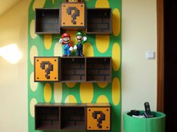 Bookshelves inspired in the children of Super Mario