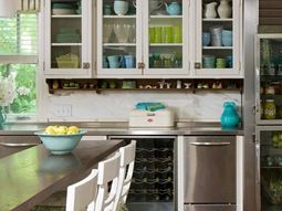 China cabinet and glass display case for a bright kitchen