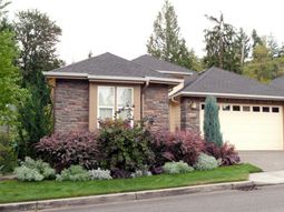 Minimalist garden design with blue gray and purple colors