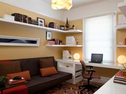 Placed 15 Cool bookcase shelves in the corner of the room