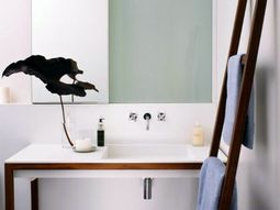 Wooden towel ladder in both rustic as well as in modern bathroom