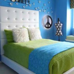 Bedroom colors ideas – blue and bright lime green